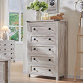T4TREAM Farmhouse 5 Drawers Dresser Chests for Bedroom, Wood Rustic Tall Chset of Drawers,Dressers Organizer for Bedroom, Living Room,Hallway, Antique Brush White
