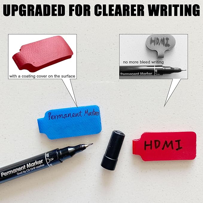 Mr-Label – 40 Pcs 0.78" x 3.54" Hook and Loop Cable Labels –Cord Tags – Upgraded Writable Cable Wraps for Clear Writing - Writable Wire Labels for Cable Management | Electronics Computers (8 Colors)