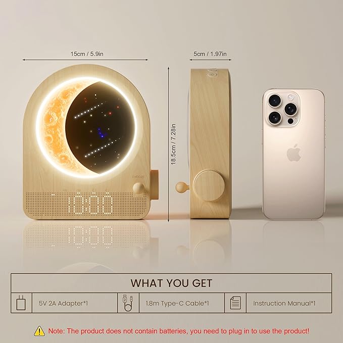 Sunrise Alarm Clocks for Bedrooms, Stepless Dimmable Moon Lamp Dual Alarm Clock with 12Levels Volume for Heavy Sleepers, 10 Natural Sounds with 30/60/90mins Timer, Gifts for Women