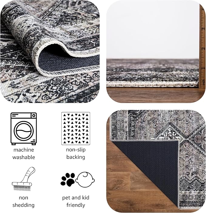 Keen Home Design 5x7 Rug - Machine Washable Area Rug with Non-Slip Backing, Ideal for Living Room, Dining Room, Bedroom - Vintage, Easy Clean, Durable, Low Pile Rug - (5' x 7')