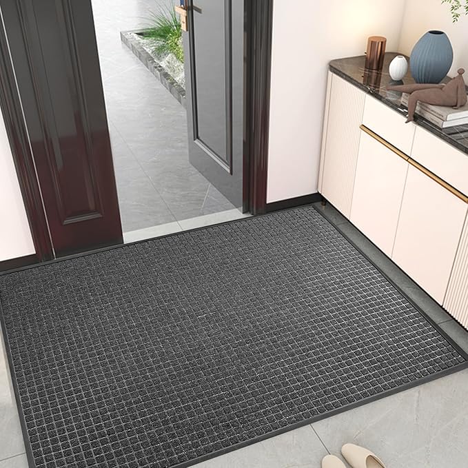 Kuyal Front Door Mat, 3'*4' Door Mat for Inside Outside Entrance,Waterproof Welcome Mats with Non-Slip Backing, Indoor Outdoor Entryway, Commercial Floor Mats, Durable & Easy to Clean, Dark Gray