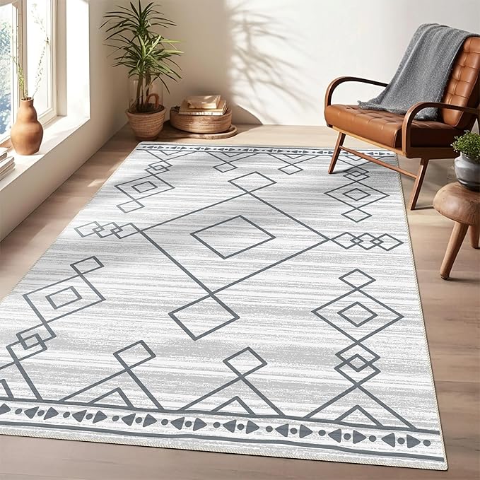 3x5 Rug, Small Area Rug for Living Room, Bedroom, Kitchen, Machine Washable Non-Slip Throw Rug, Low Pile Carpet Western Rug for Entryway Nursery Coffee Table, Checkered