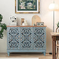 PHI VILLA Accent Cabinet with Doors - Buffet Sideboard Distressed Cupboard for Living Room/Dining Room/Hallway, Blue Storage Cabinet