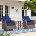 Belord 6" Thick Cushion Outdoor Swivel Rocker Patio Chairs Set of 2,3 Piece Wicker Patio Bistro Set with Side Table and Comfort High Back Outdoor Patio Glider Chair Brown Wicker/Blue Cushion