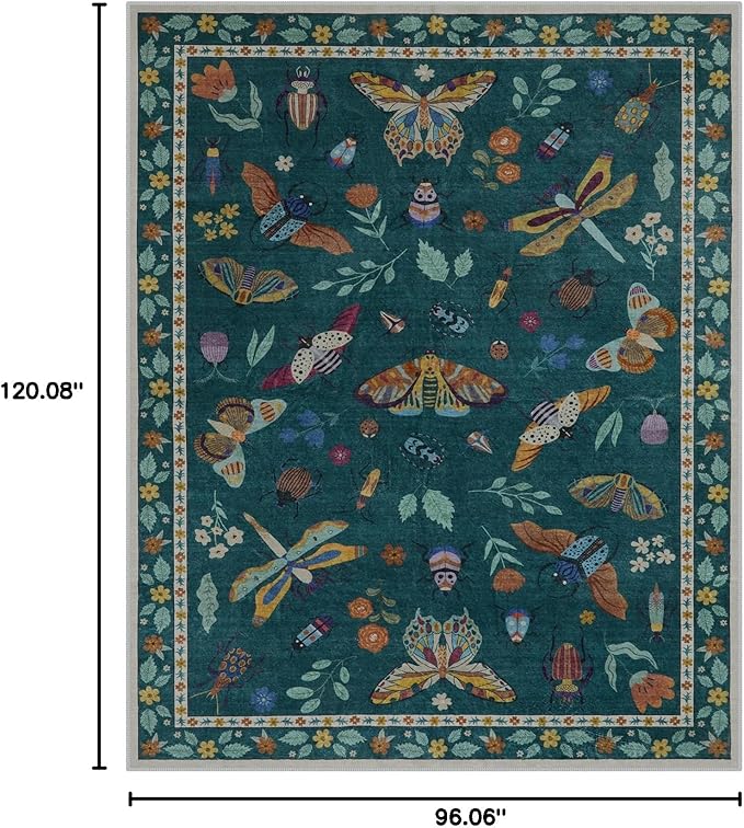 Lahome Insect Washable Rugs 8x10, Soft 8x10 Area Rugs for Living Room, Non Slip Bedroom Rug Under Bed Ultra-Thin Large Carpet for Dining Room Office Playroom(8'x10',Dark Green)