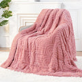 Sherpa Fleece Adult Weighted Blanket Great for Sleep, 15 lbs Dual Sided Soft Fuzzy Heavy Blankets for Couch Bed Sofa, Cozy Warm Arched Jacquard Throw for Winter (Apricot Pink, 48" x 72", 15 Pounds)