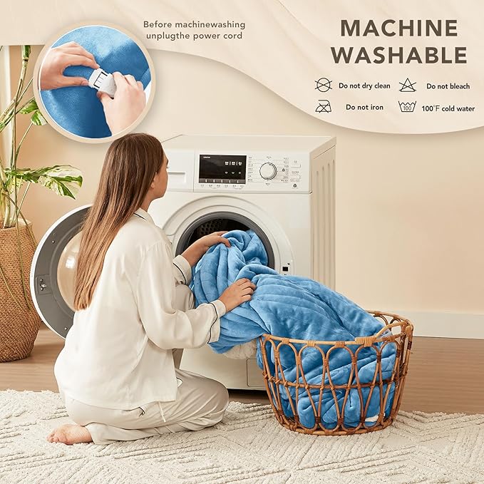 Homemate Electric Heated Blanket Queen Size - 84"x90" Heating Blanket Queen Size Dual Control 1/2/4/6/8 Hours Auto-Off 10 Heat Level Over-Heat Protection Flannel Sherpa ETL Certification