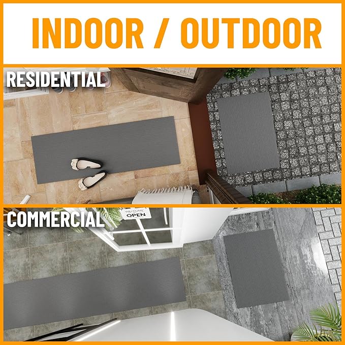 Ottomanson 3'11" x 17' Hallway Runner with Scraper Pile - Extra Durable Non-Slip Rug Mat for Indoor & Outdoor Use - Ideal for Kitchen, Entryway & Garage - High-Traffic Carpet, Gray