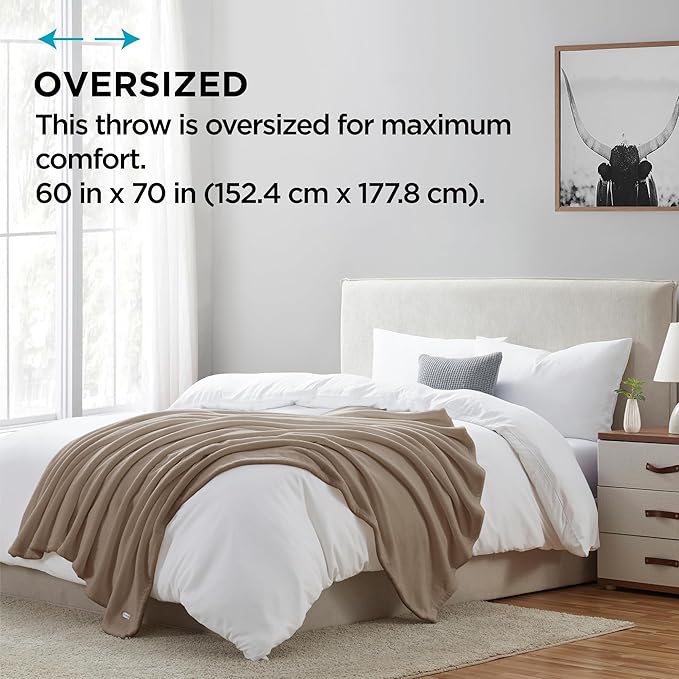 Brookstone Nap Plush Throw Blanket for Couch | Warm & Super Soft Blanket with Unmatched Heavy, Dense, and Ultra-Comfy Throw | Luxurious Drape, Cozying Up on a Sofa, Chair | Taupe