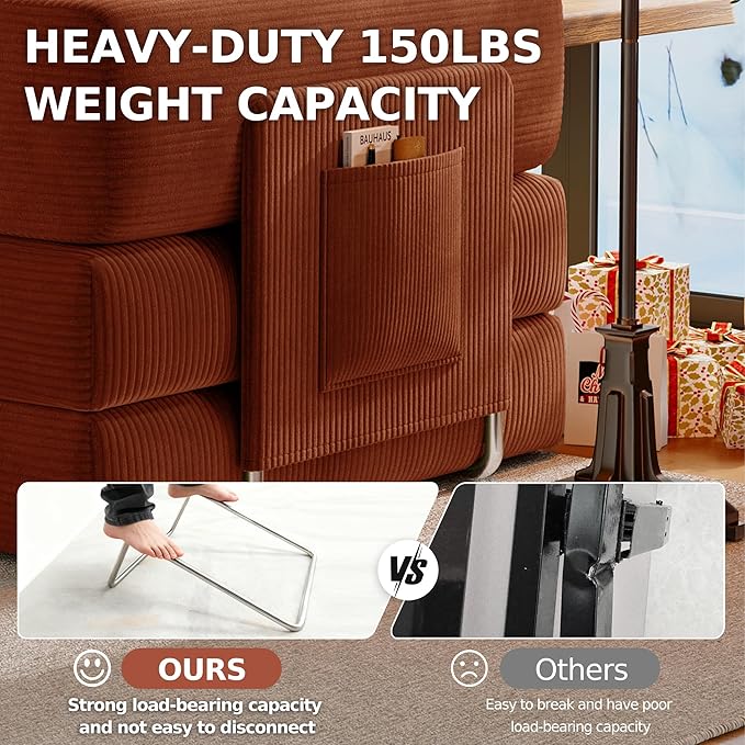 78.8" Convertible Futon Sofa Bed,Corduroy Futon Couch with Storage Pocket,Folding Pull Out Sofa,No Assembly Boneless Couch for Living Room,Orange