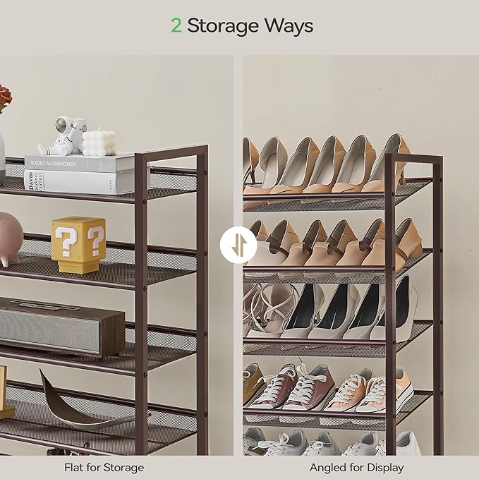 Shoe Rack, Long Shoe Organizer,Max Holds 62 Pairs,10 Tier Metal Shoe Storage Shelf,5-Tier Stackable Shoes Organizer for Garage, Entryway,Bronze