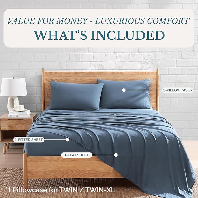 Casa Platino King Sheet Set – 4 Piece Hydro-Brushed Microfiber Bedding, Pre-Washed Ultra Soft Bed Sheets, Deep Pocket Fits up to 15", Cozy Sheets, Cooling Sheet Set for King Bed - Estate Blue