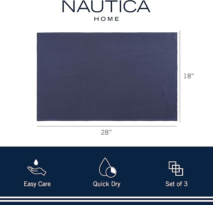 Nautica 100% Cotton Kitchen Towels | Super Absorbent Reusable Cleaning Cloths, Tea Towels, Hand Towels for Drying Dishes | Set of 3 | 18" X 28" | Navy/Navy Stripe