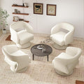 Swivel Accent Chair Set of 4, Modern Comfy Chenille Barrel Chairs, Oversized Upholstered Round Arm Chair for Living Room, Bedroom, Reading Room, Beige