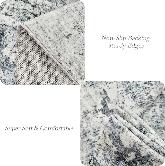 Abstract Rug 8x10 Large Living Room Rugs Neutral Modern Washable Area Rugs for Bedroom Dining Room Non-Slip Stain Resistant Foldable Thin Rug Gray Blue