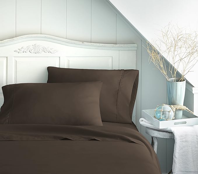 Linen Market Brushed Microfiber Queen Sheet Set 4 Piece – Oeko-TEX Certified Ultra Soft & Wrinkle-Free - 16" Deep Pocket Sheets - Easy Care Queen Size - Chocolate