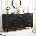 9 Drawer Fluted Dresser for Bedroom, Mid Century Modern Chest of Drawers, Wood Storage Small Dresser Organizer for Bedroom Living Room Hallway Closet, Black