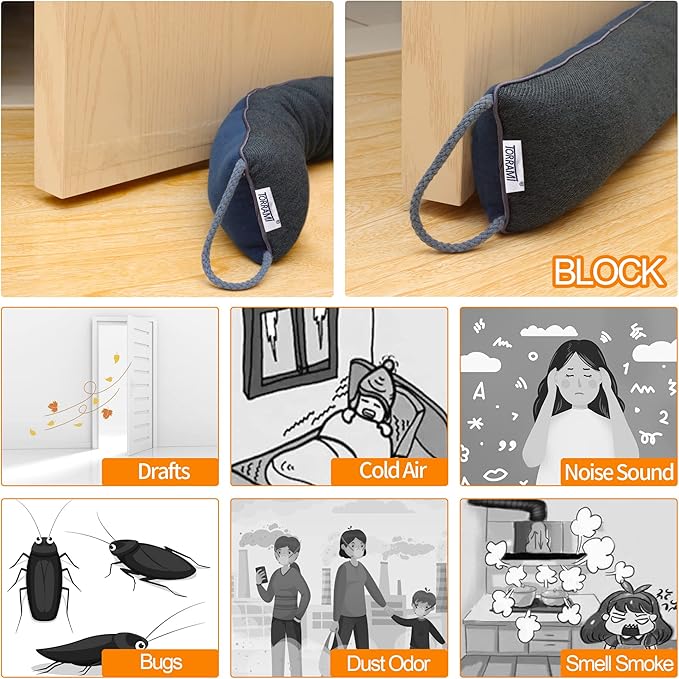 TORRAMI 32" Door Draft Stopper Under Bottom Insulation Noise Air Stopper 2.0LB,Draft Stopper Guard Seal for Doors and Windows - Dark Blue