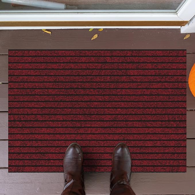 Ottomanson Mud Mat 2' x 2'7" Entryway Rug - Non-Slip Scraper Doormat for Muddy Paws, Dirt Trapping Indoor/Outdoor Mat for High-Traffic Areas, Kitchen, Garage, Patio, Red