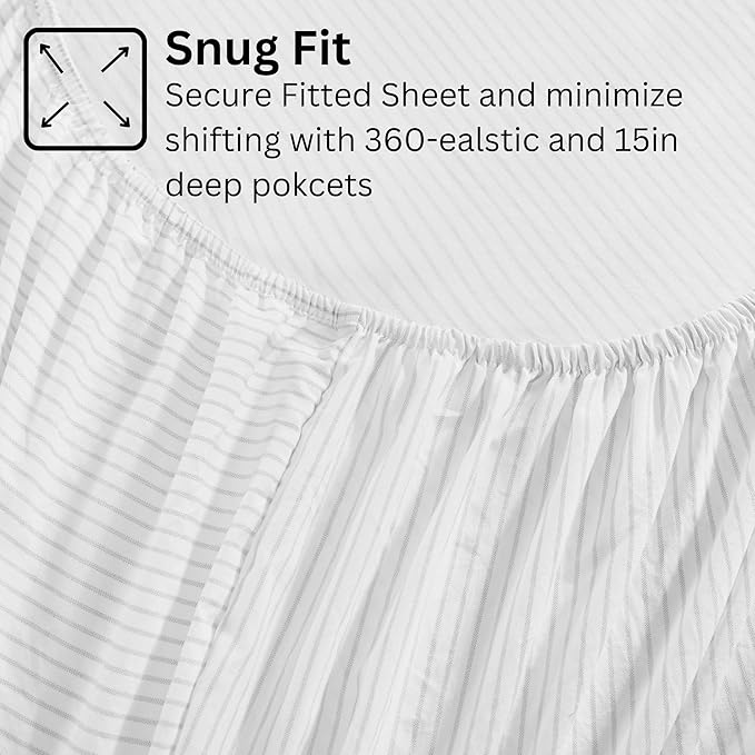 Casa Platino Twin Sheets, Pre-Washed Soft & Breathable Bed Sheets Set, 3 Piece Set, Brushed Cozy Microfiber Bedding, Fade Resistant, Deep Pocket Sheets – Ticking Stripe Silver