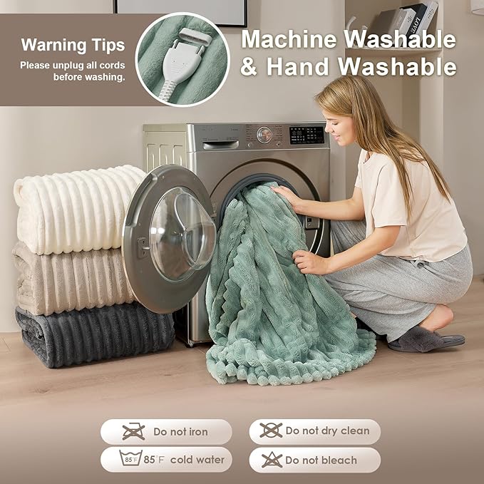 Hansleep Heated Blanket Electric Blanket Throw, Heating Blanket with 9 Heating Levels and 10-Hour Timer Auto Shut Off, Washable Soft Warm Winter Blanket, 50 x 60 Inches, Green