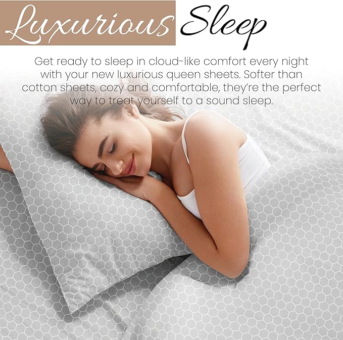 Linen Market Double-Brushed Patterned Microfiber Twin XL Sheet Set 3 Piece – Oeko-TEX Certified Ultra Soft & Wrinkle-Free - 16" Deep Pocket Sheets - Easy Care Twin XL Size - Honeycomb Light Gray