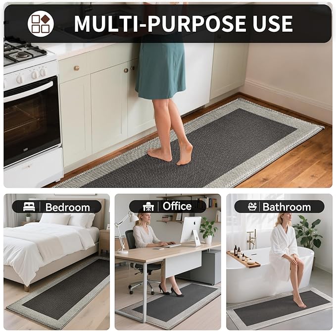 Kitchen Mats for Floor, Super Absorbent Kitchen Rugs Non Slip Washable, Soft Braided Kitchen Runner Rug, Standing Mat Kitchen Sink Mat, Easy to Clean, Black 17x30