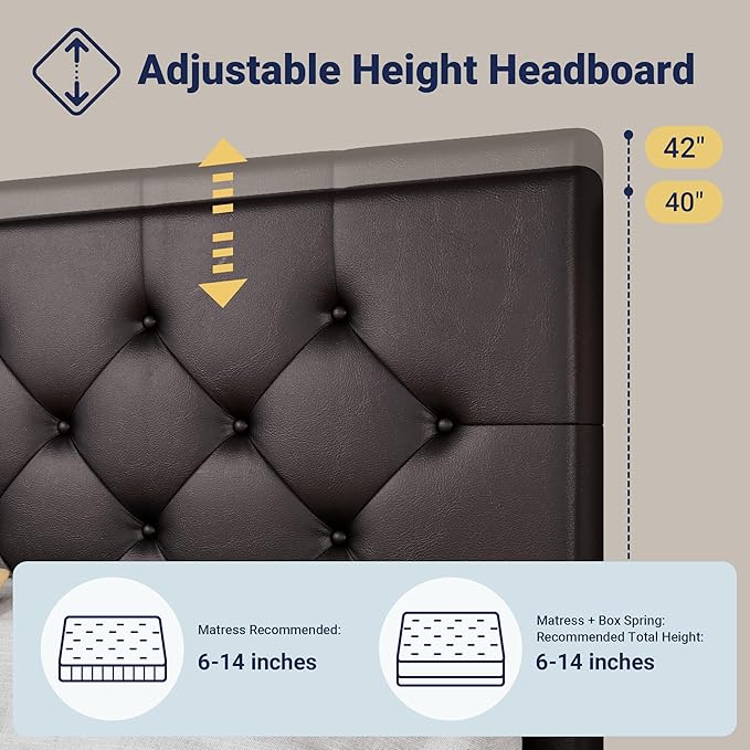 Allewie Upholstered Queen Size Platform Bed Frame with 4 Storage Drawers and Headboard, Diamond Stitched Button Tufted, Mattress Foundation with Wooden Slats Support, No Box Spring Needed, Black Brown