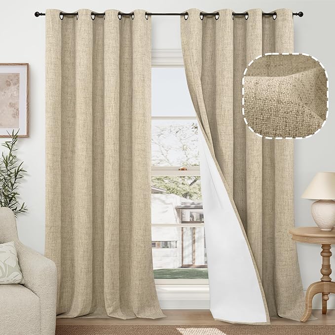 Linen Blackout Curtains for Living Room Narrow Window, Thermal Insulated Complete Light Blocking Soundproof Small Curtains for Bedroom, Each 38 Inch Wide 80 Inch Length 2 Panels, Burlap