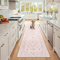 Area Rugs 2'x8' Washable Non-Slip, Floral Vintage Distress Print Pattern Medallion Carpet for Living Room Bedroom Dining Room, Pink Greypink Cute