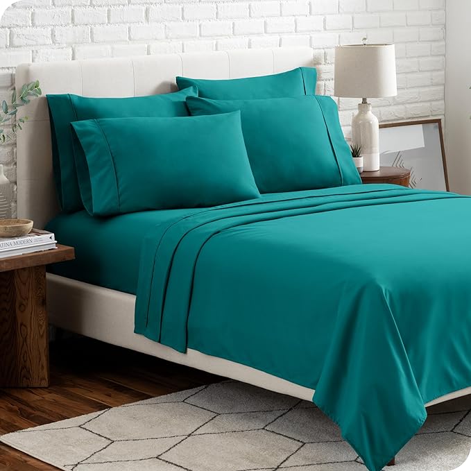 Bare Home Hotel Luxury Full Sheet Set, Extra Soft - 6 Piece Set - Deep Pockets - Easy Fit - Cooling & Breathable - Wrinkle, Fade, Stain Resistant - Includes 4 Pillowcases (Full, Emerald)