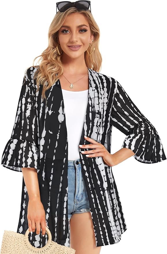 CHICGAL Womens Kimono for Summer Puff Sleeve Cardigan Casual Loose Fit Beach Cover Ups Resorts Swimwear