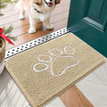 OLANLY Dog Door Mat for Muddy Paws 24x16, Paw Print Design, Absorbs Moisture and Dirt, Absorbent Non-Slip Washable Doormat, Quick Dry Chenille Mud Mat for Dogs, Entry Indoor Entryway Carpet, Beige