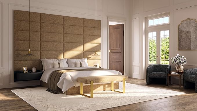 VANT Upholstered Bed Bench - Metallic Neutral Champagne - Brushed Nickel - Contemporary Modern, Bedroom Bench Seat, Hallway, or Entryway