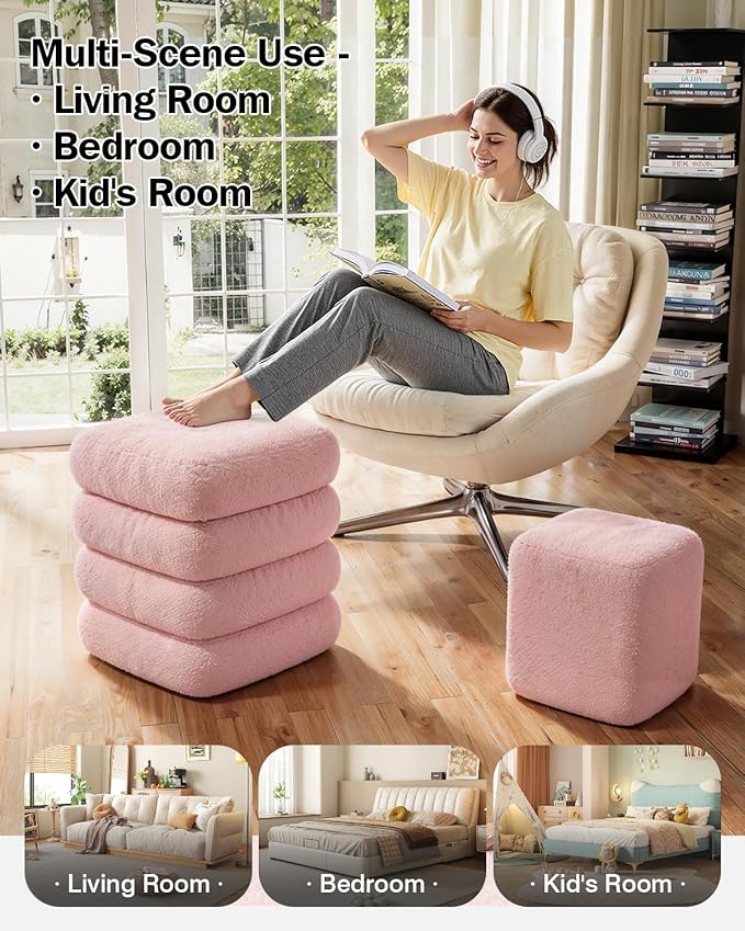 2-Piece Heavy-Duty Nesting Storage Ottoman Set, 440LBS Capacity Square Upholstered Vanity Stool with Lift-Top Storage for Living Room/Bedroom, Space-Saving Seating & Footrest, Pink UASND69P