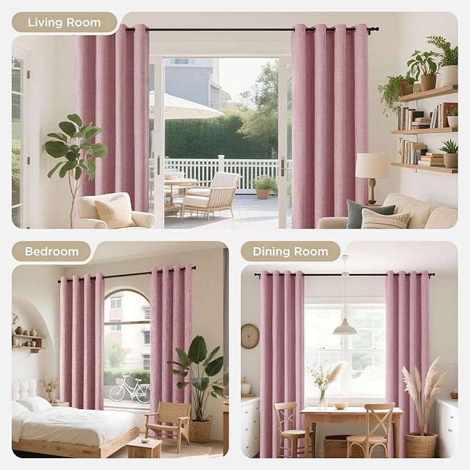 Joydeco Blackout Curtains 108 Inches Long 2 Panels Burg, Room Darkening Curtains for Bedroom, 100% Black Out Textured Thermal Drapes Privacy Protection 2 Panels Set(W52 x L108 Inch, Pink)