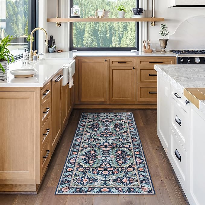 Gertmenian Indoor Boho Area Rug | Home Decor for Entryway, Bedroom, Living Room, Office, Kitchen | Non Slip, Soft, Printed Accent Rugs | Altair, Navy, 2x6 Runner, 24508