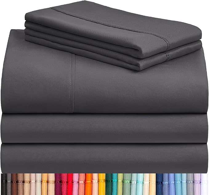 LuxClub 5 PC Split King Sheet Set, Deep Pockets Wrinkle Free Cooling Bed Sheets Hotel Bedding for Women, Men, Includes 2 Fitted Sheet, 1 Flat Sheet and 2 PillowcasesDark Grey