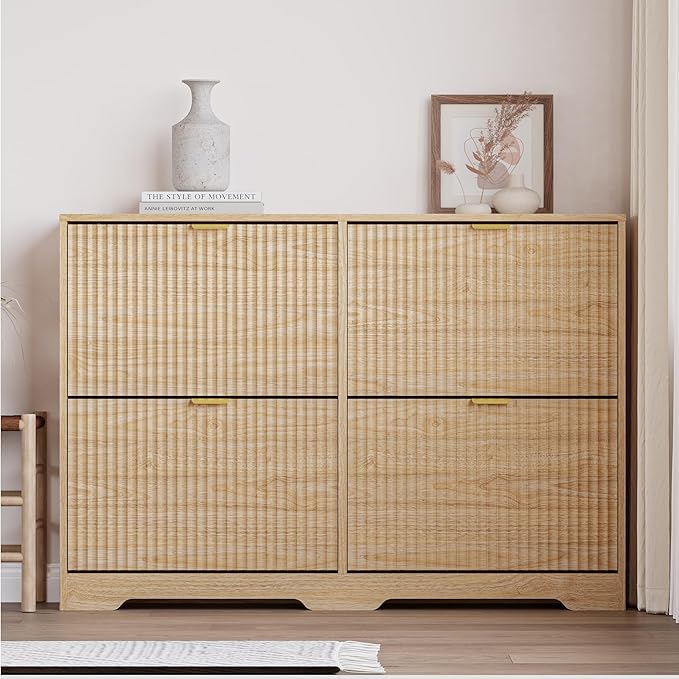Large Shoe Cabinet for Entryway, Shoe Rack Cabinet with 4 Flip Drawer and Adjustable Shelves for Small Apartment, Foyer
