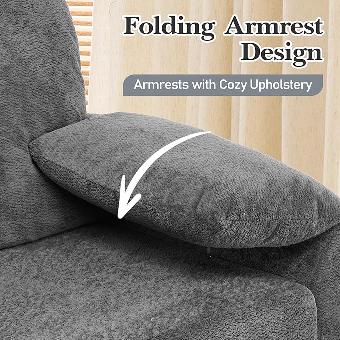 VINGLI Convertible Sofa Bed Couches for Living Room, Sleeper Sofa with Pull Out Couch Bed, Cloud-Like Plush Fleece U-Shape Sectional Couch with Storage Chaise, USB Charging, Side Pockets