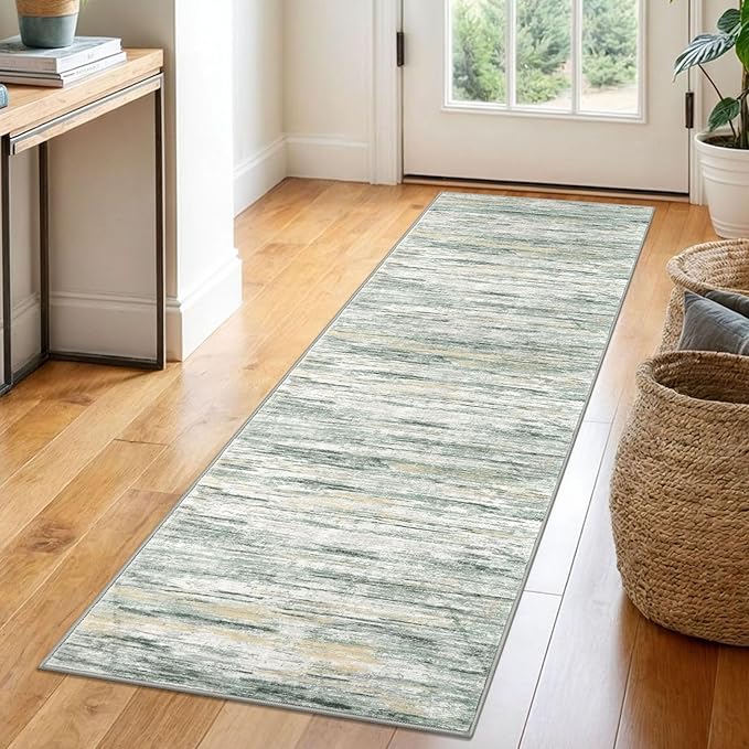 2x6 Modern Abstract Runner Rug for Hallways, Green Yellow Super Soft Hallway Decor Kitchen Rugs with Non-Slip, Non-Shedding Washable Rug for Entryway Bedroom Indoor