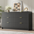 Black 6 Drawer Dresser for Bedroom, 55" Wide Modern Chest of Drawers with Gold Metal Handles, Fluted Wood TV Stand for Living Room, Hallway