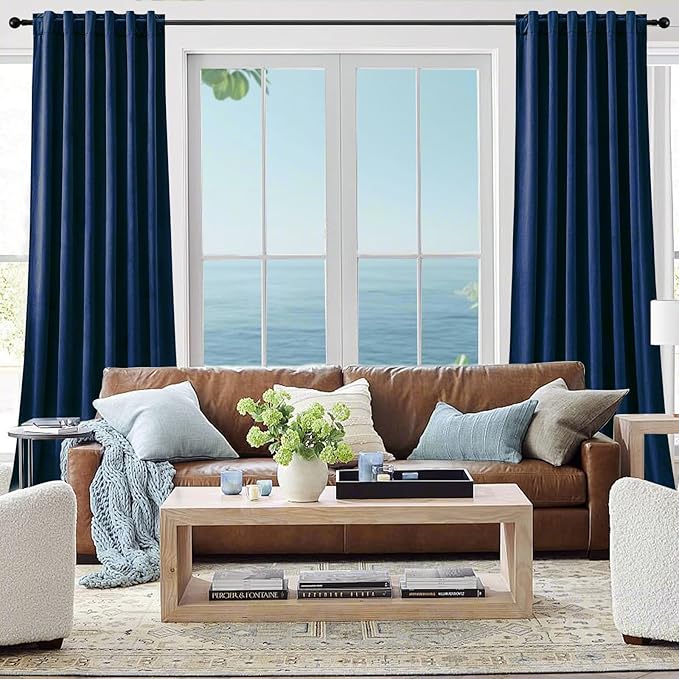 Navy Blue Velvet Blackout Curtains Extra Long Super Soft Room Darkening Drapes Elegant Thermal Insulated Sound Reducing Curtain for Bedroom Living Room, Back Tab Rod Pocket, W52 x L102, 2 Panels
