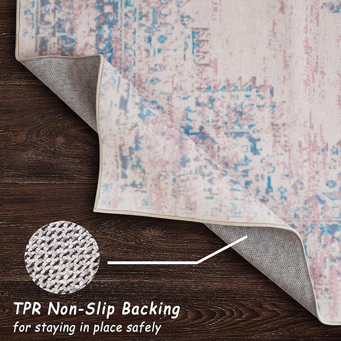 vivorug Runner Rug 2'x8' Machine Washable Non-Slip Runners for Hallways Kitchen Entryway Laundry Room Vintage-Inspired Carpet Hallway Runner Pink