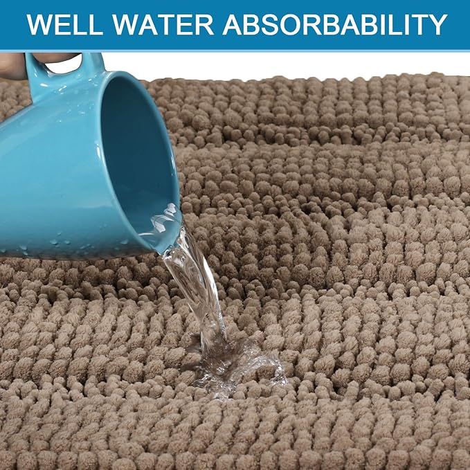 H.VERSAILTEX 2 Piece Bathroom Set - Super Absorbent Chenille Striped Bath Mats, Non Skid, Machine Washable (Taupe Brown, 24 x 36 Plus 20 x 32 - Inches)
