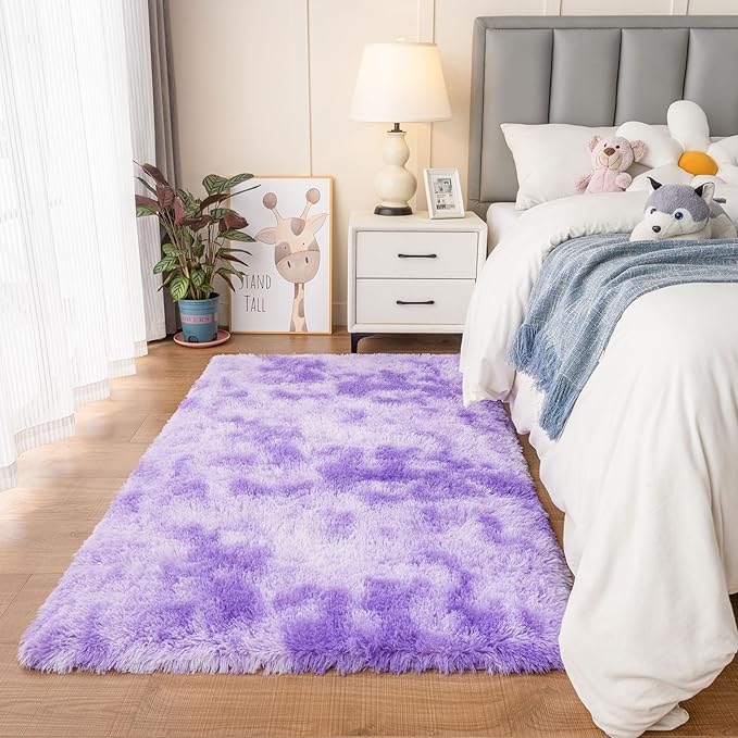 duduta Purple Plush Area Rugs for Bedroom 5x8 ft, Fluffy Carpet for Living Room Kids Room, Large Shag Dorm Rug, Washable Non Slip