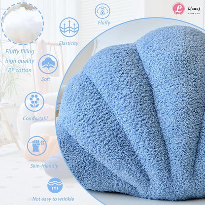 Dusty Blue Seashell Throw Pillows, Shell Shaped Throw Pillows, 13 Inch Soft Home Decorative Pillow Plush Cushion for Bed Couch Living Sofa Room Decor Accent Throw Pillow