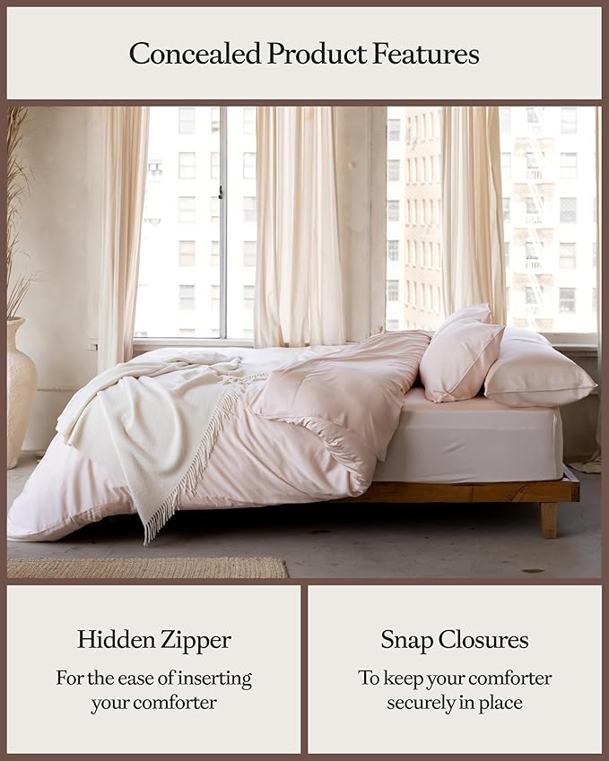 Cozy Earth Luxury Duvet Cover Twin - 100% Viscose from Bamboo - Ultra-Soft, Cooling & Lightweight Duvet Cover - Temperature-Regulating Bedding with Concealed Zip & Interior Snap Closures - Peony