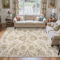jinchan Torino Floral 8x10 Area Rugs, Vintage-Inspired Neutral Design Accent Living Room Rug, Machine Washable Ultra-Thin Low-Pile Non-Slip Traditional Carpet for Bedroom Home Office, Taupe