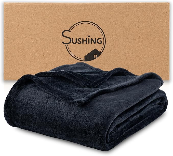 Luxury Fleece Warm Blanket, Soft Lightweight Velvety Plush Blanket for Sofa and Bed, Cozy Comfy for All Seasons(Black, 108×90 Inches)
